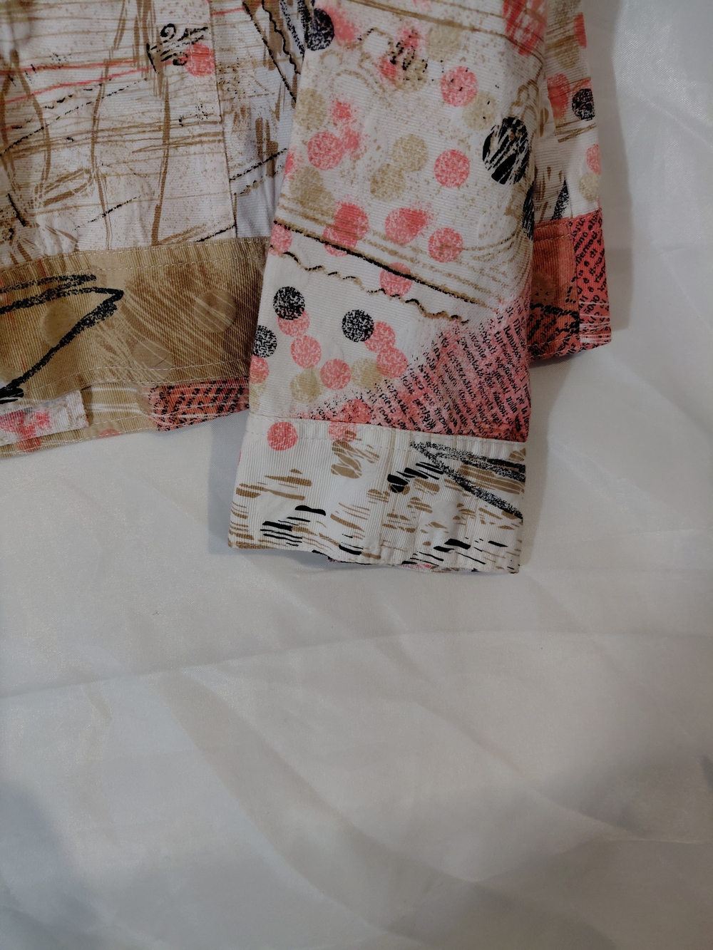 Womens Coral & Beige Patchwork Jean Jacket - Picture 10 of 11